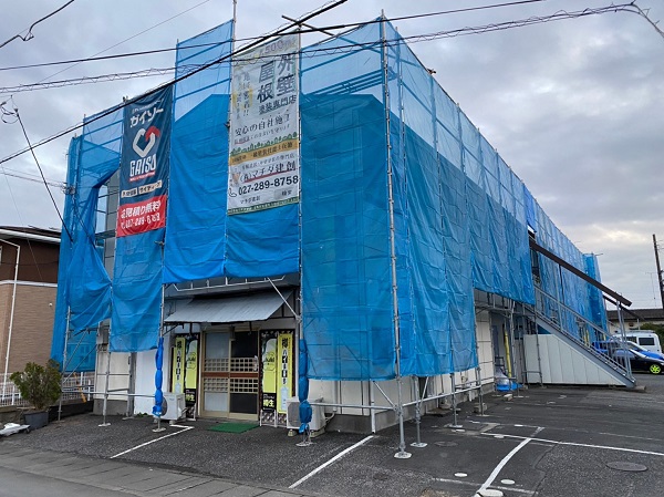 群馬県太田市　Sアパート　外壁塗装・屋根塗装　足場組み立て　高圧洗浄 (4)